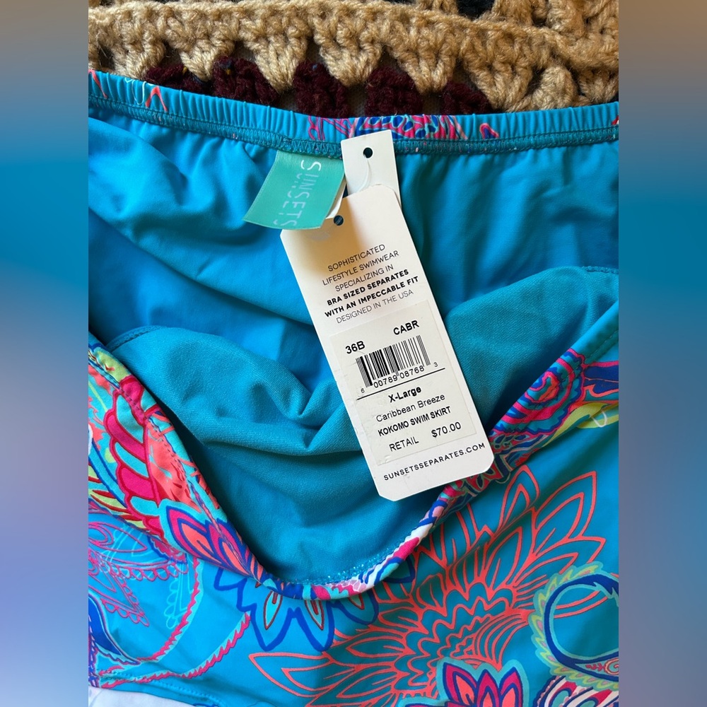Sunsets Swimwear NWT 2pc Set Tankini E-Cup Top & XL Skirt Blue Paisley Floral - Picture 8 of 12
